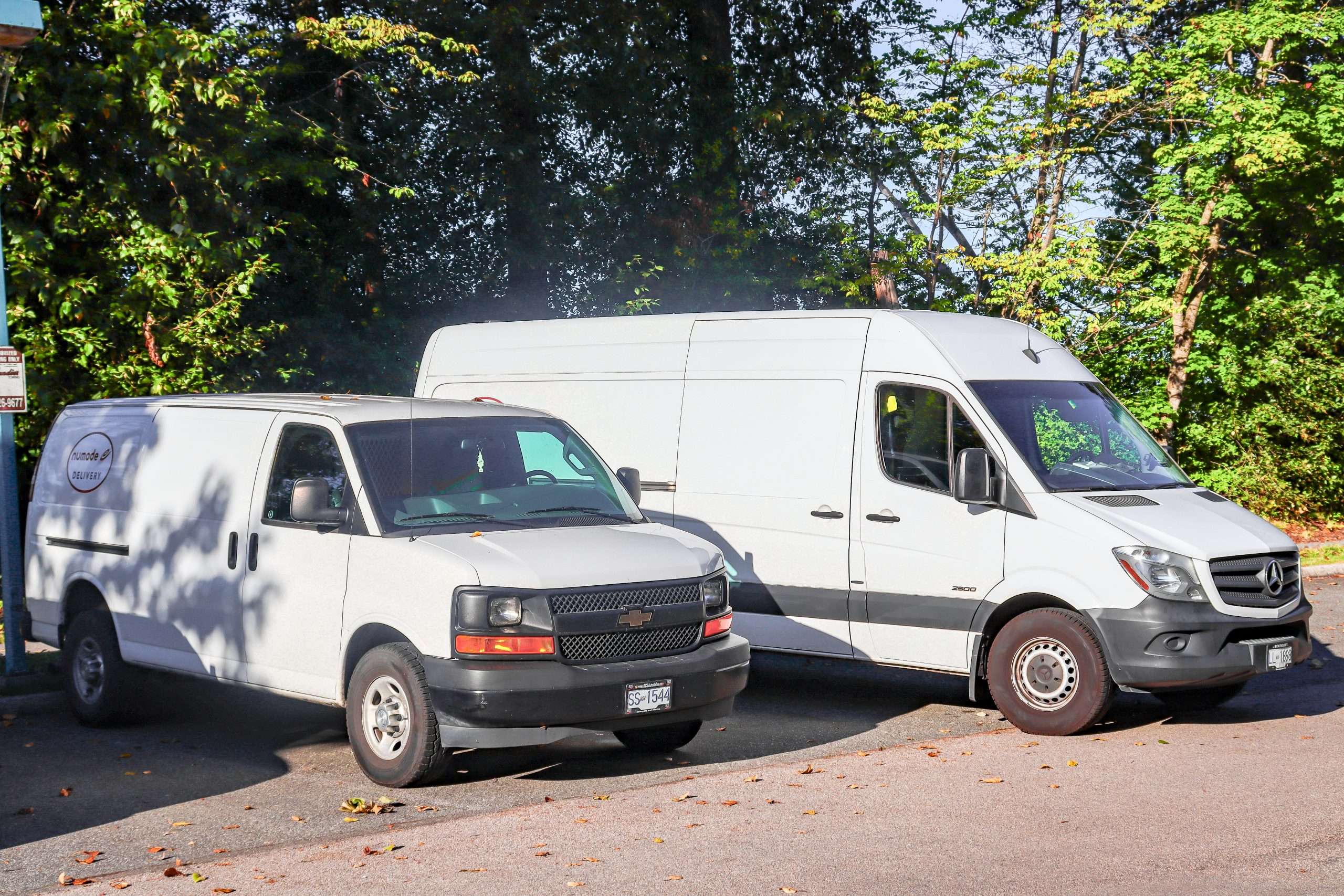 A Cargo Van and a Sprinter near our office location